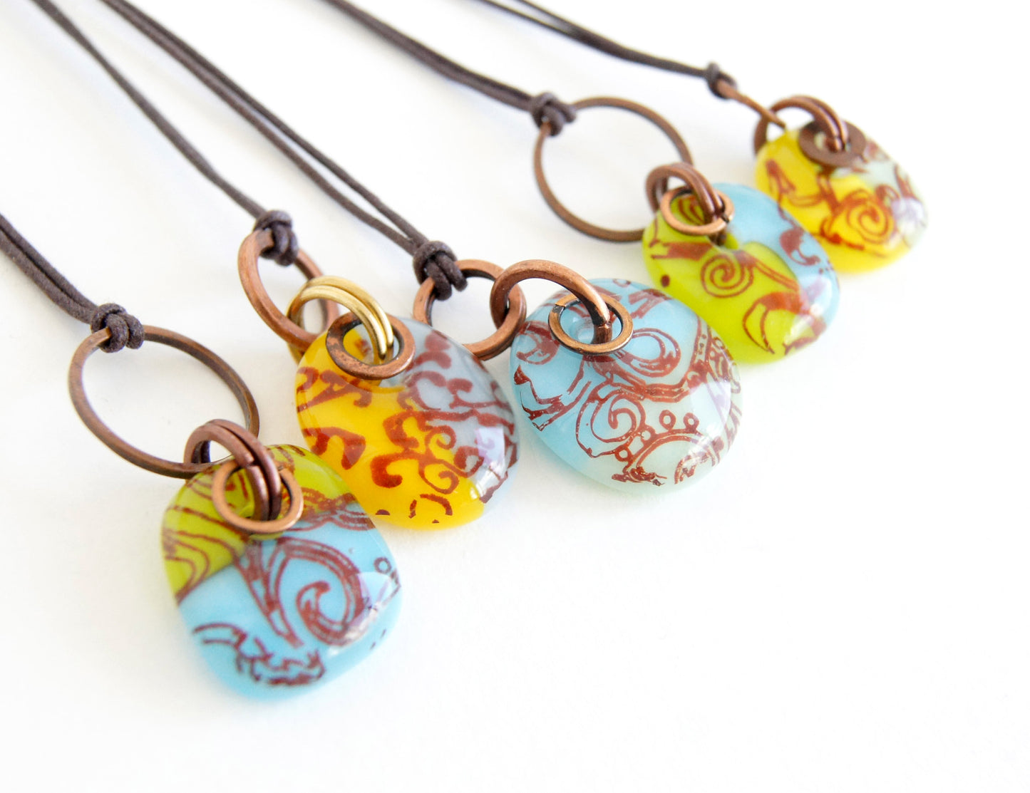 Glass Drop Necklaces with Copper and Brass