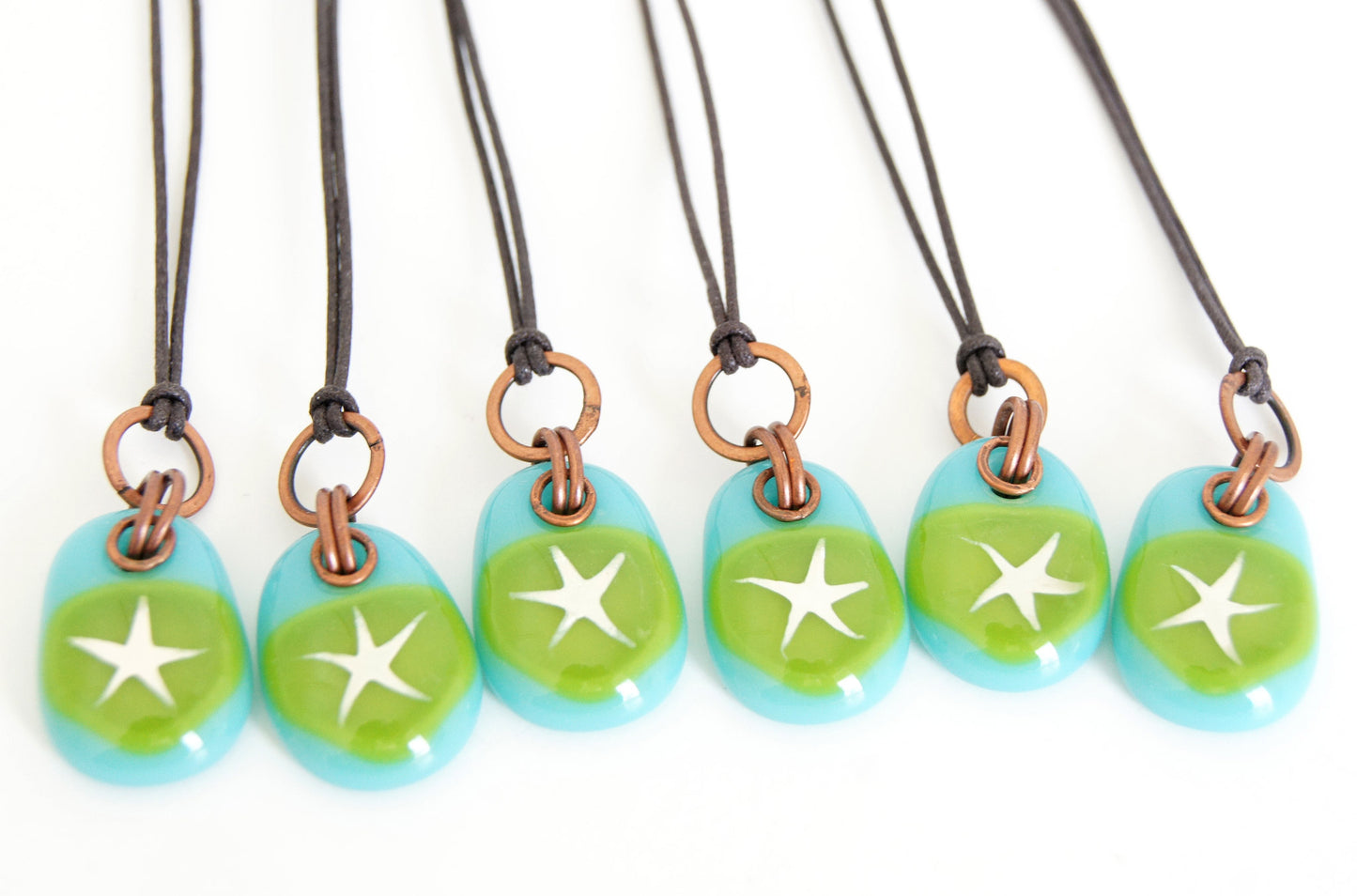 Turquoise and green glass star necklace.
