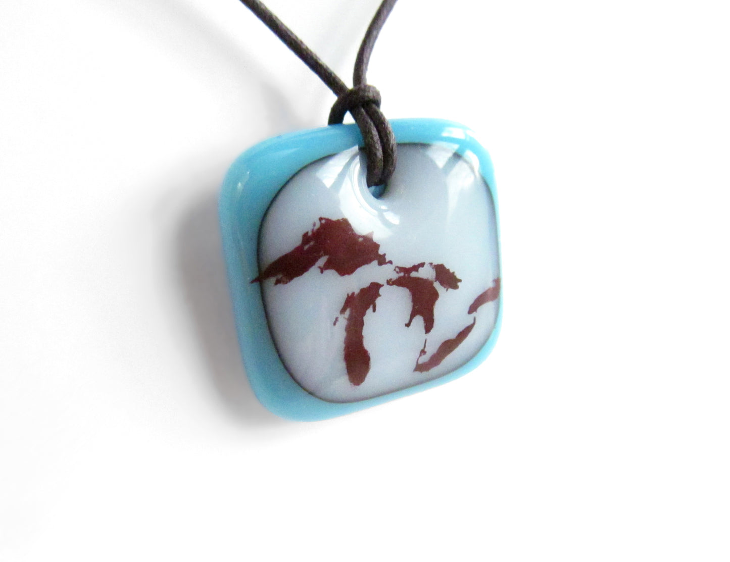 Great Lakes Necklace in aqua blue. 