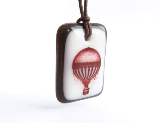 Hot Air Balloon Necklace in charcoal grey and white.
