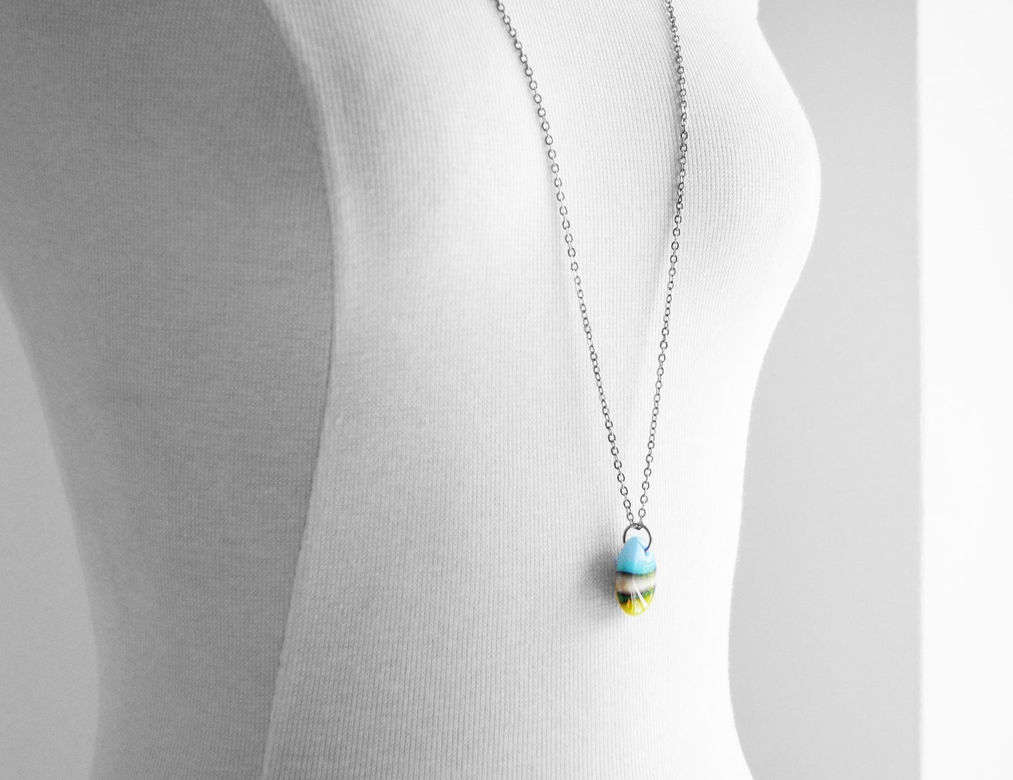 Earth Water and Sky Pendant Necklace on Long Chain