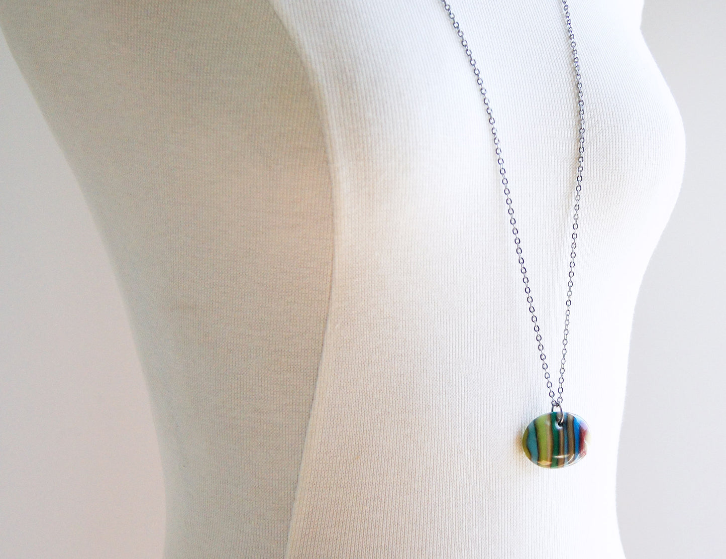 36" long pendant necklace handmade in glass