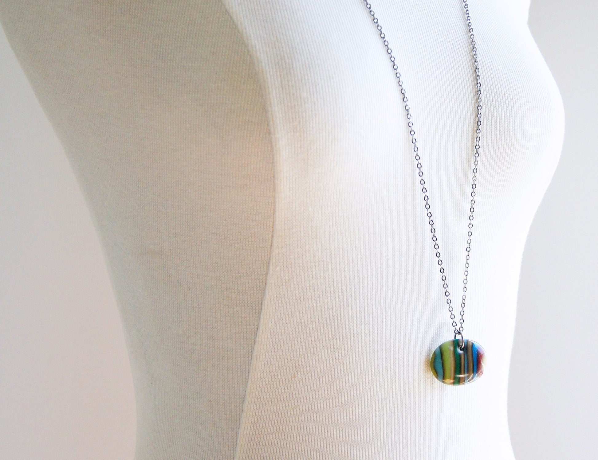 36" long pendant necklace handmade in glass