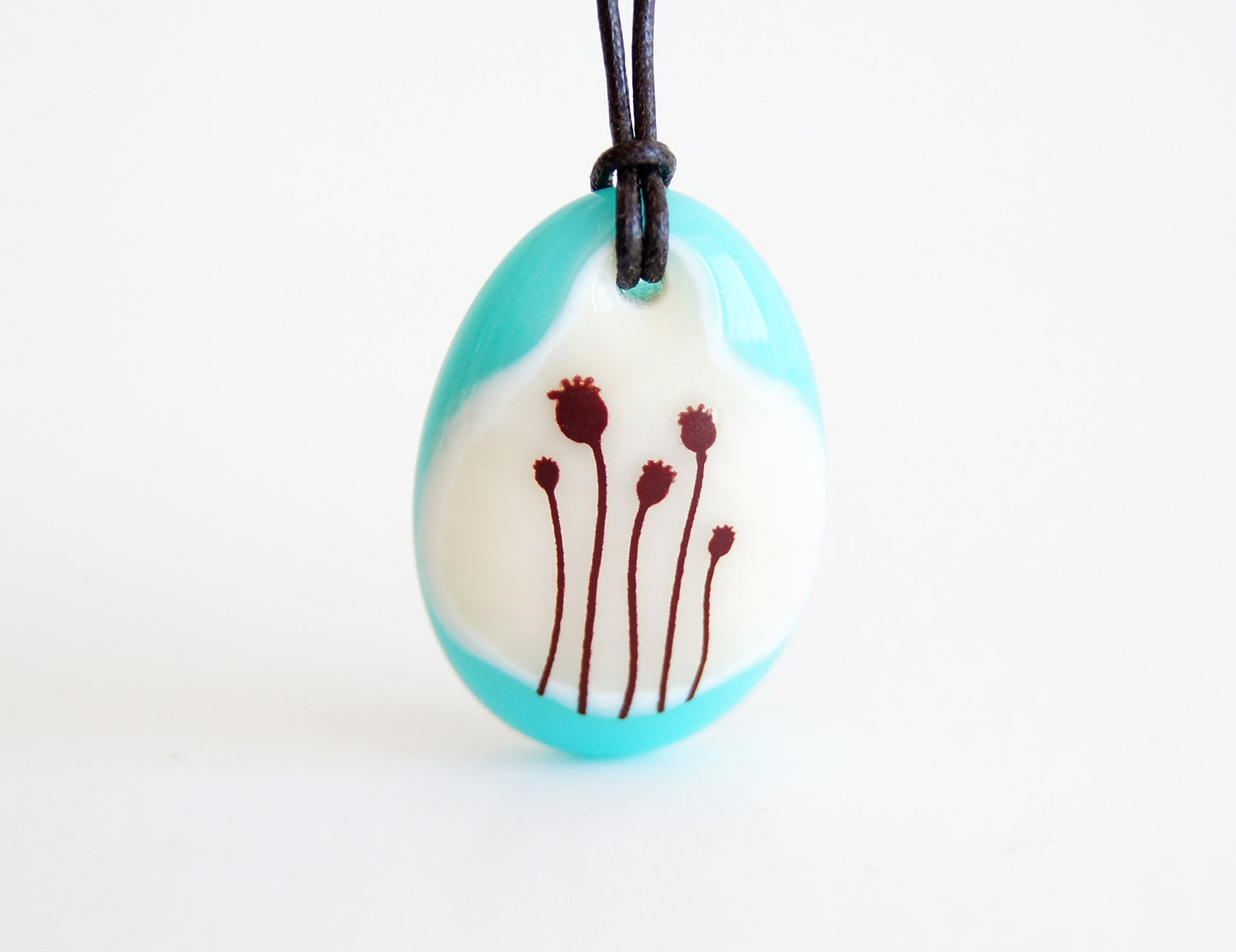 Poppies necklace in turquoise glass and vintage colours.