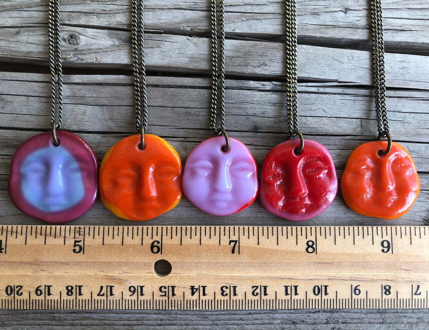 Calm Face Necklaces Pink Red Orange Purple Moon Sun Pendants