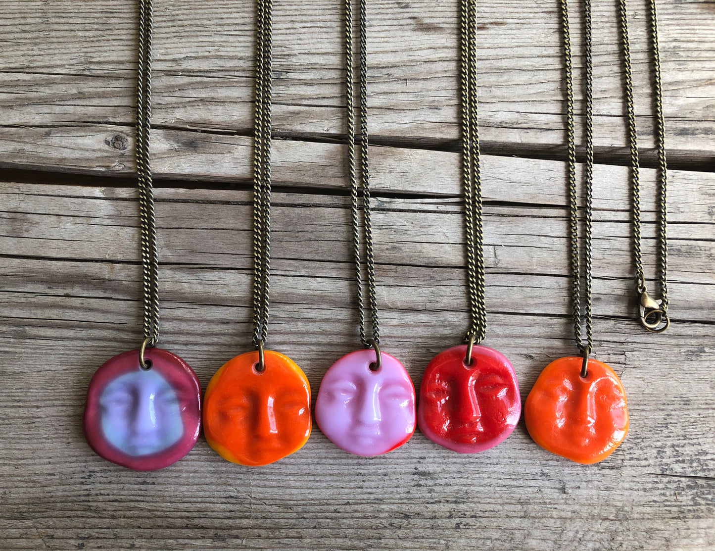 Calm Face Necklaces Pink Red Orange Purple Moon Sun Pendants