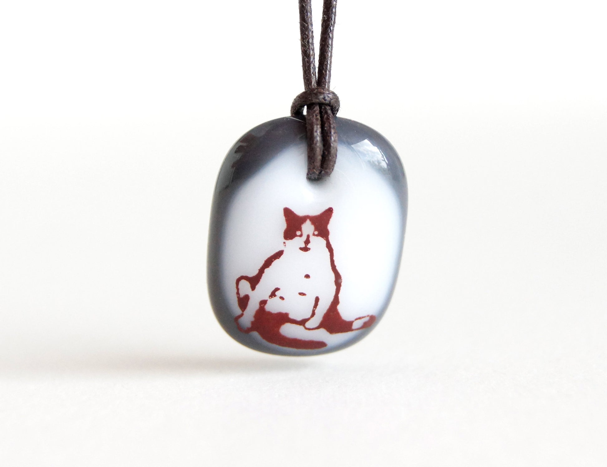 Black and white Funny Cat necklace. 