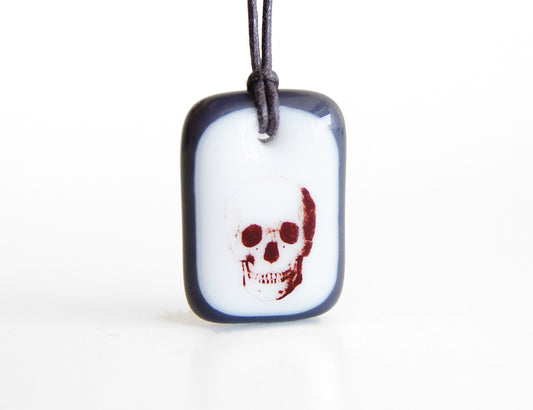 Skull Necklace in charcoal grey and white.