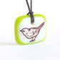 Little bird necklace in spring green and cream colours. 