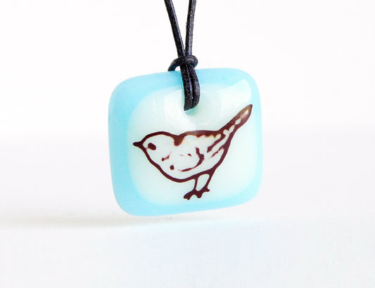 Little bird necklace in ice blue