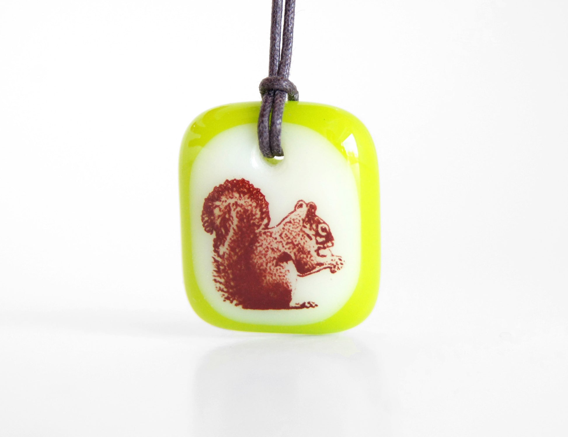 Squirrel pendant necklace in spring green