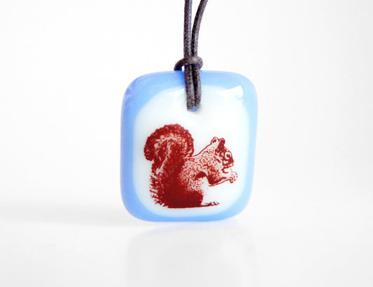 Grey squirrel jewellery in periwinkle blue.