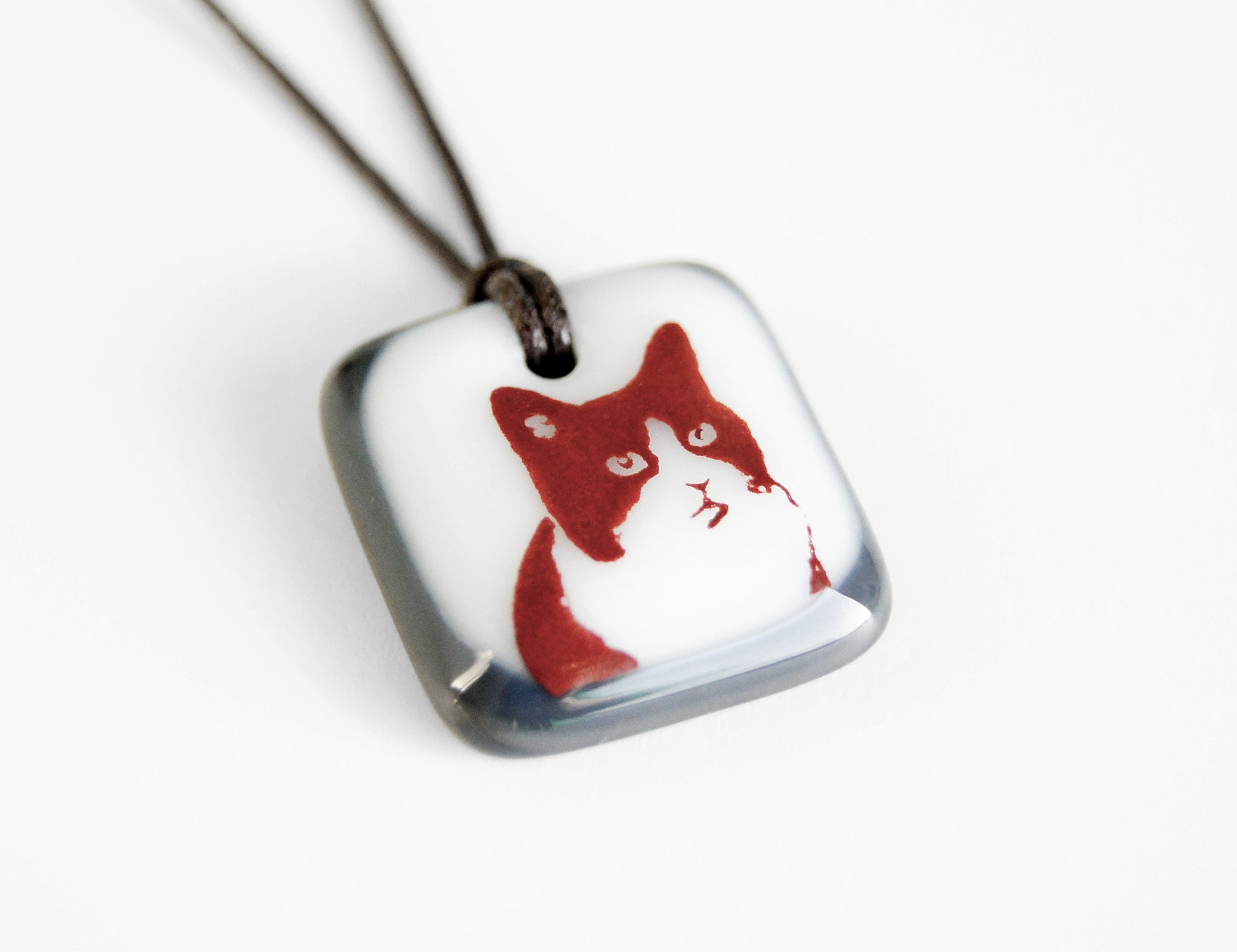 Tuxedo Cat Pendant Necklace in Charcoal Grey