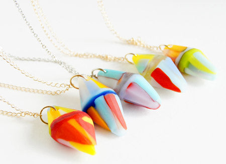 new chunky multicolour glass pendants on long rose gold chain