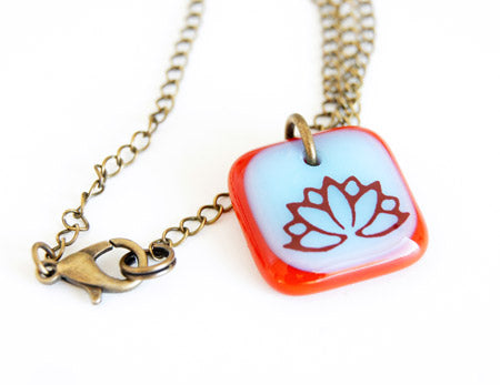 colorful lotus flower pendant brass chain necklace