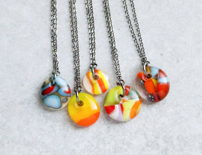 Small Glass Drop Necklaces on Chain