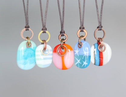 Glass Drop Necklaces with Copper and Brass