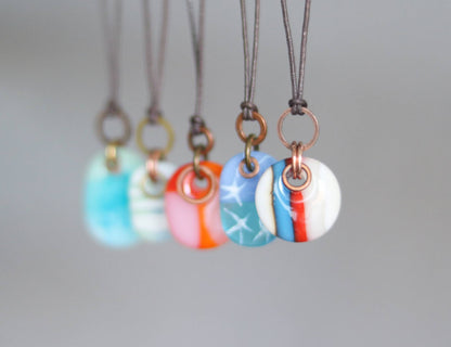 Glass Drop Necklaces with Copper and Brass