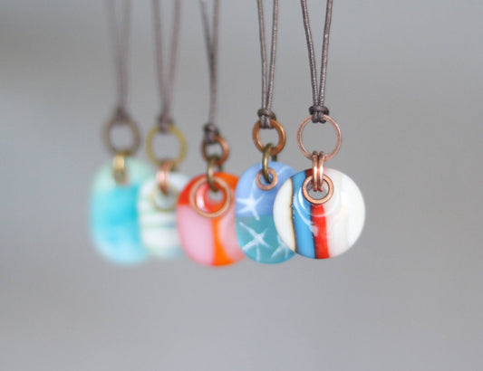 Glass Drop Necklaces with Copper and Brass