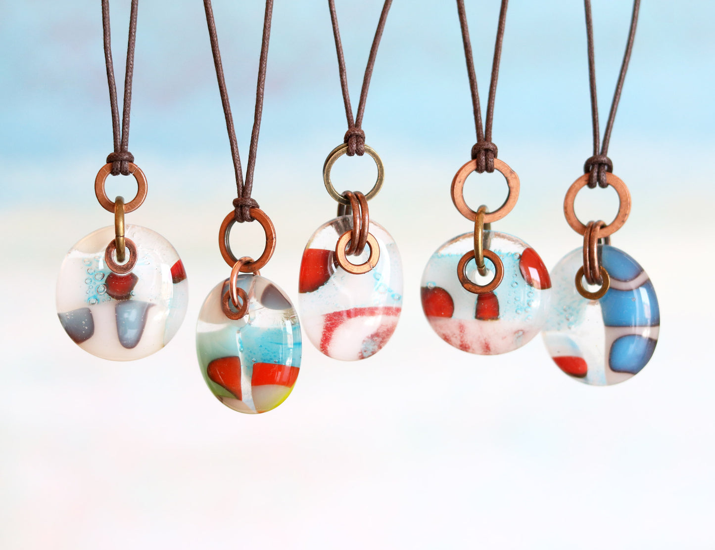 Glass Drop Necklaces with Copper and Brass