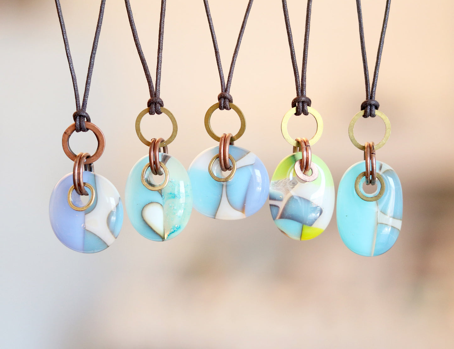Glass Drop Necklaces with Copper and Brass