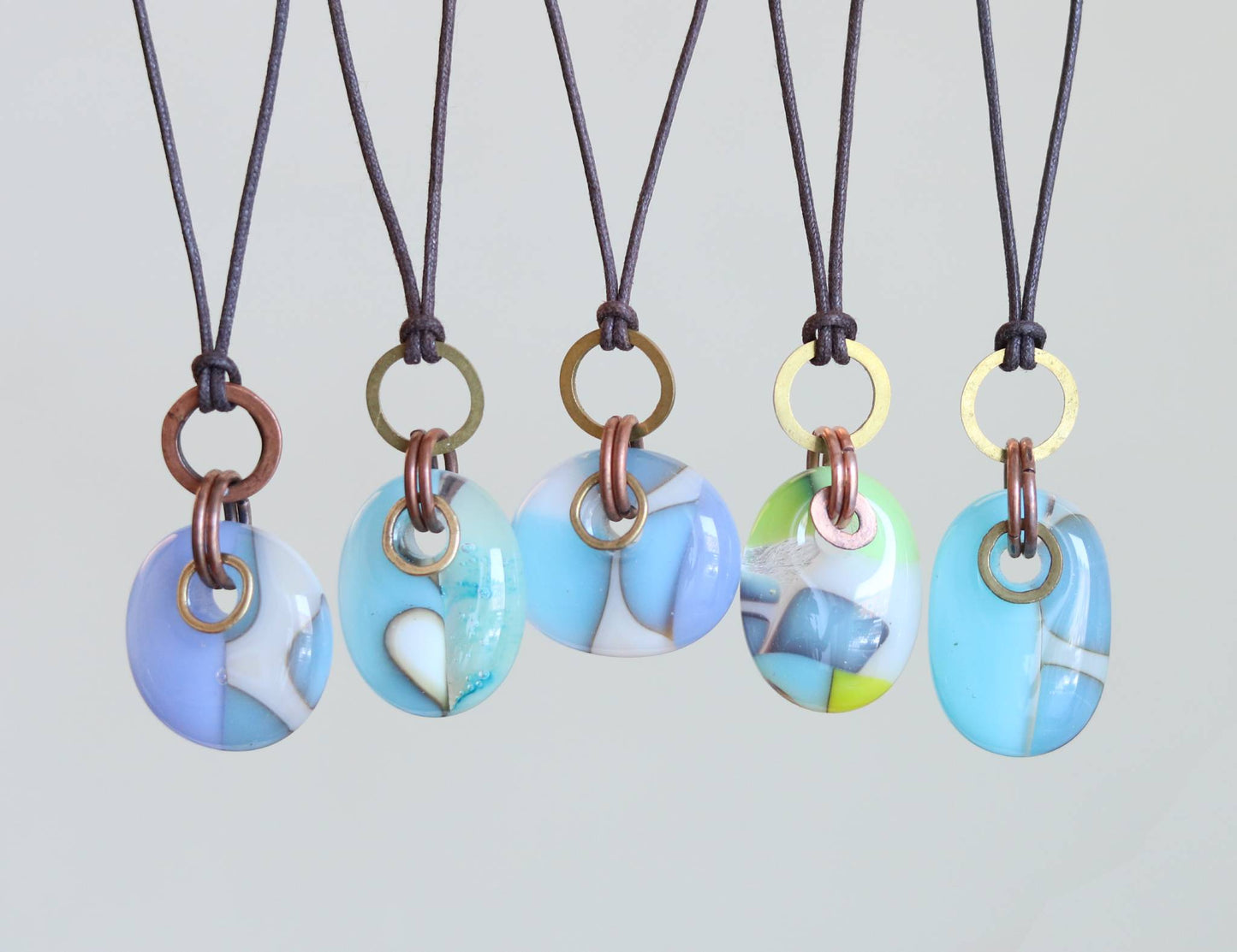 Glass Drop Necklaces with Copper and Brass