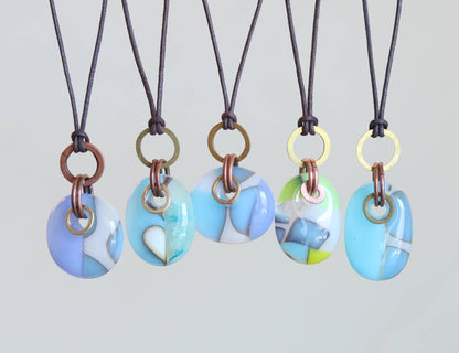 Glass Drop Necklaces with Copper and Brass