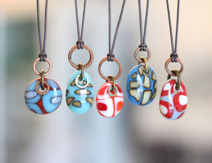 Glass Drop Necklaces with Copper and Brass