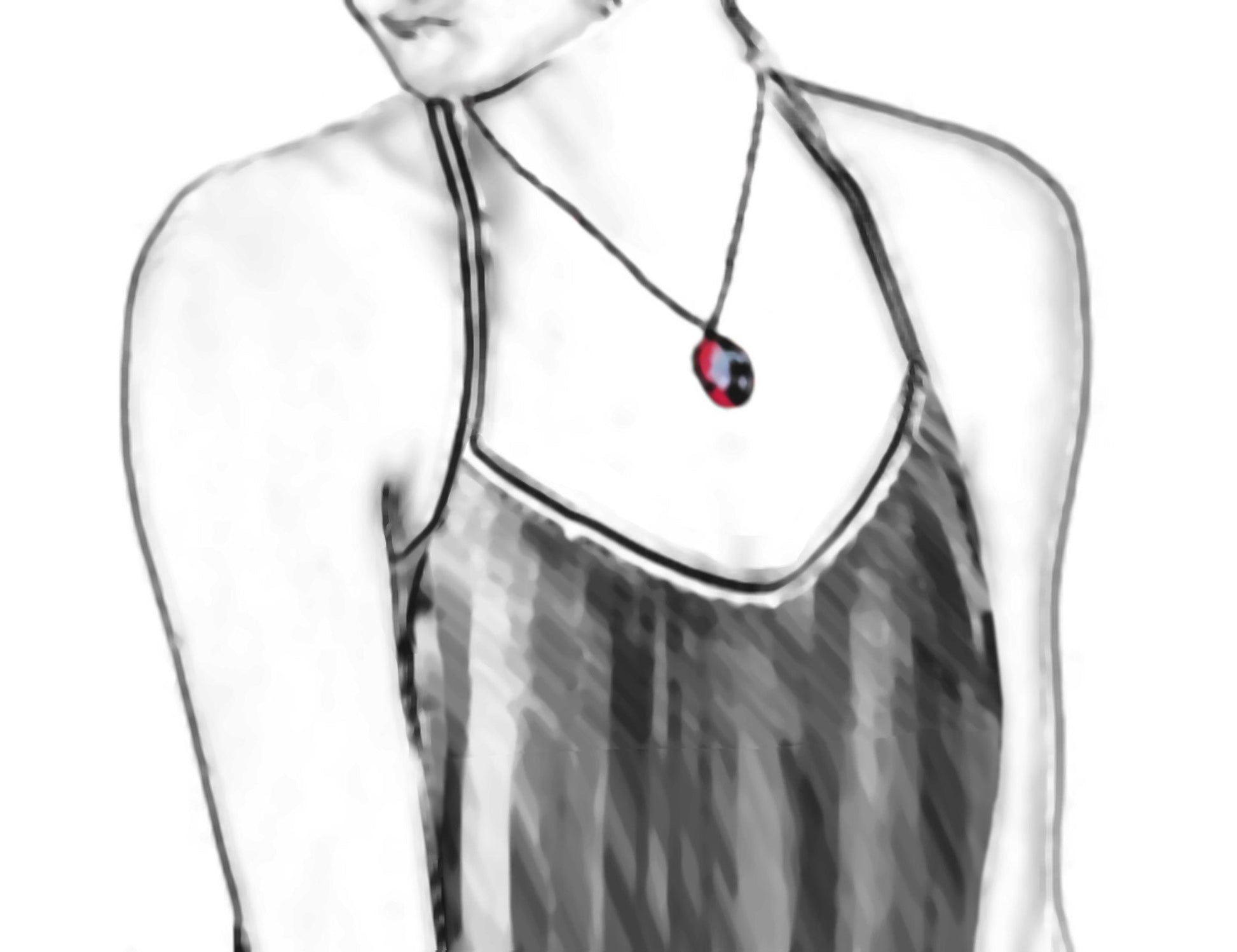Illustration of a model wearing a pendant necklace as a size guide