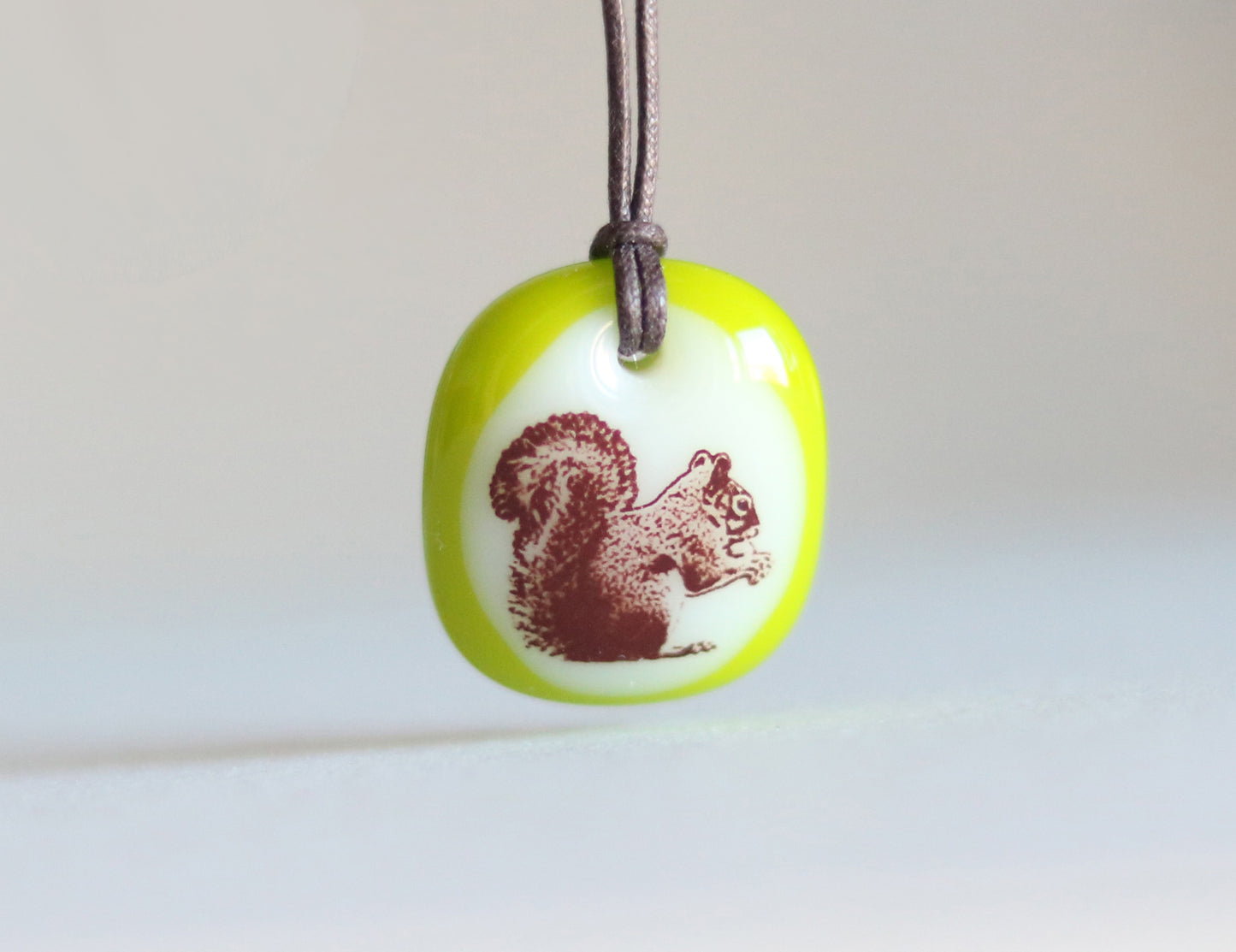 squirrel necklace cream and light olive green