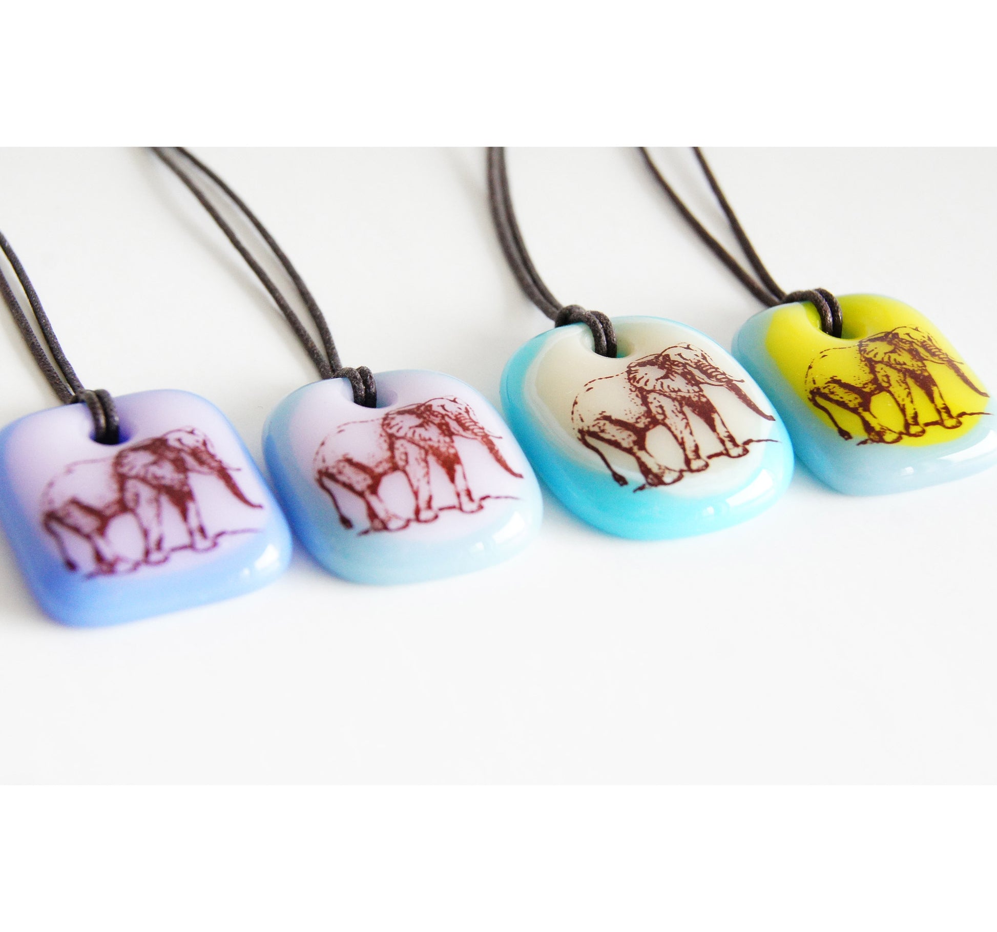 Limited batch of colourful glass elephant necklaces
