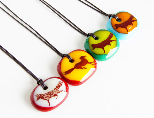 Limited batch of colourful glass fox necklaces