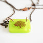 Tree necklace in spring green on antiqued copper chain 