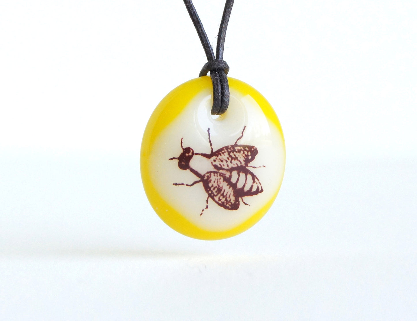 Honey bee necklace in cream and yellow