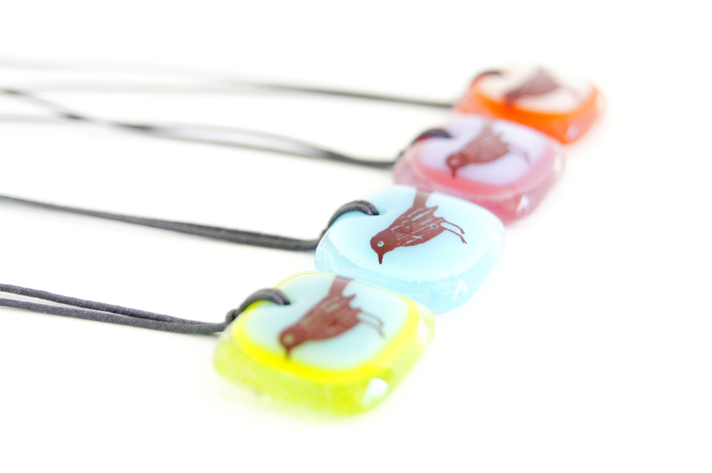Multicolor blackbird necklaces with Grackle image. 