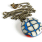 Large bold statement pendant necklace handmade in royal blue and red glass on dark brass chain
