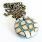 large glass handmade necklace in colourful periwinkle and turquoise glass on chain