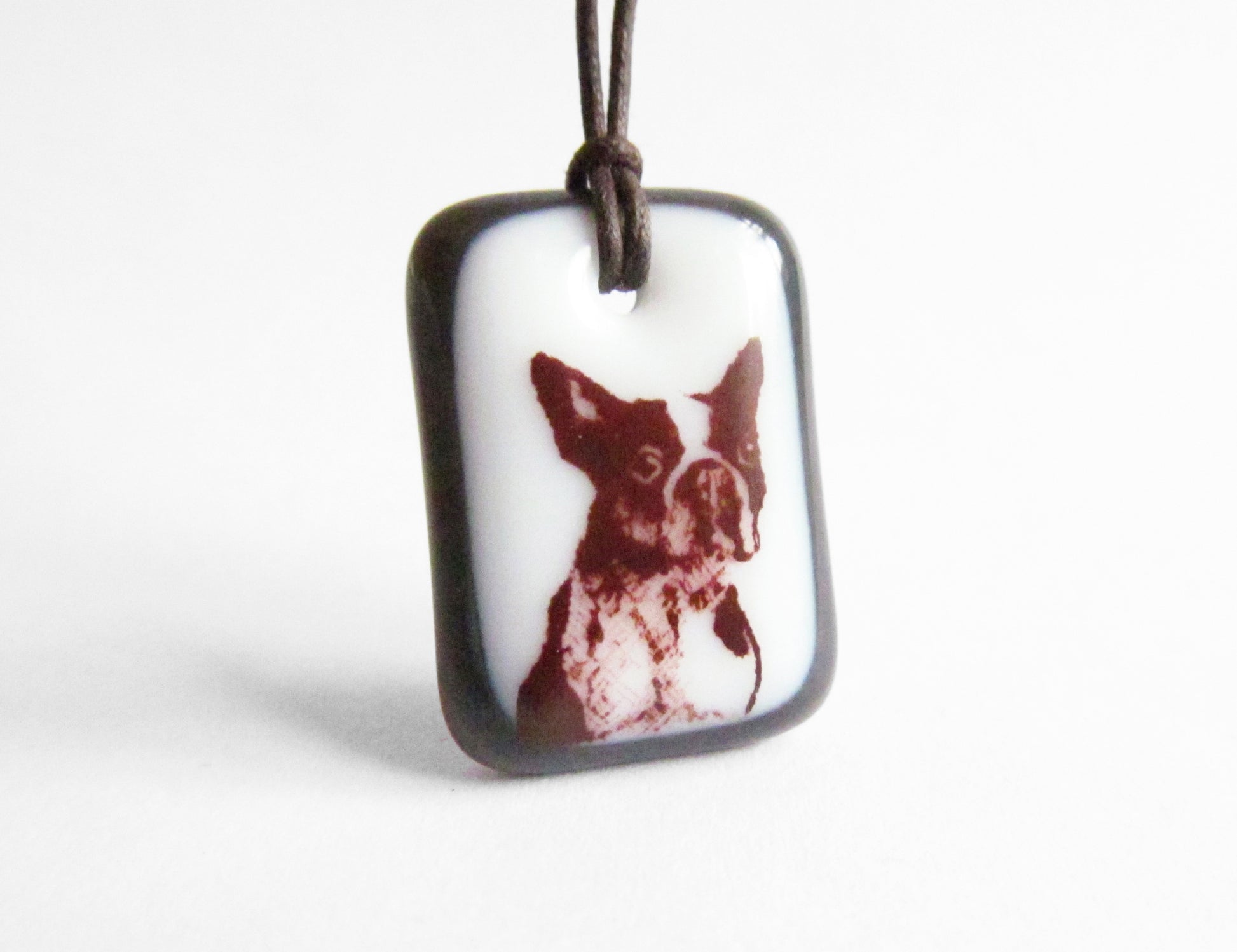 Black and white Boston Terrier necklace