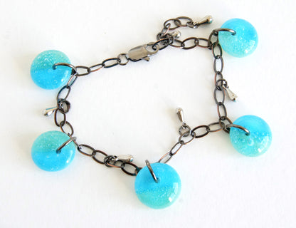 One of a kind adjustable fused glass bracelet