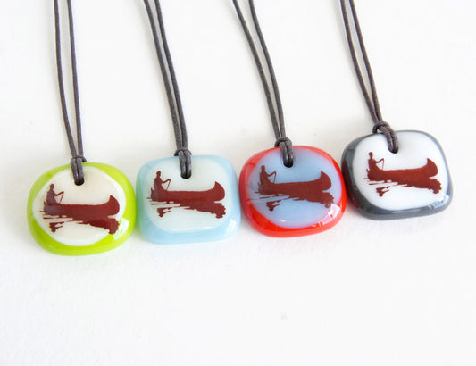 Limited batch of colourful glass canoeing necklaces