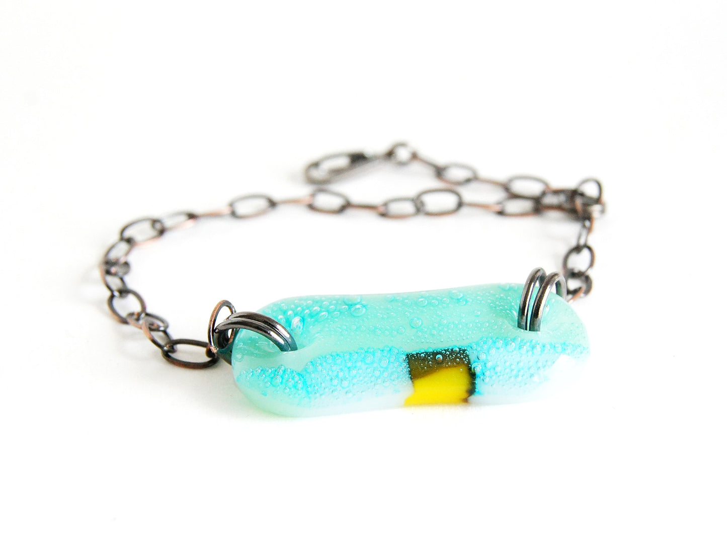 Beach blue glass bracelet with adjustable chain