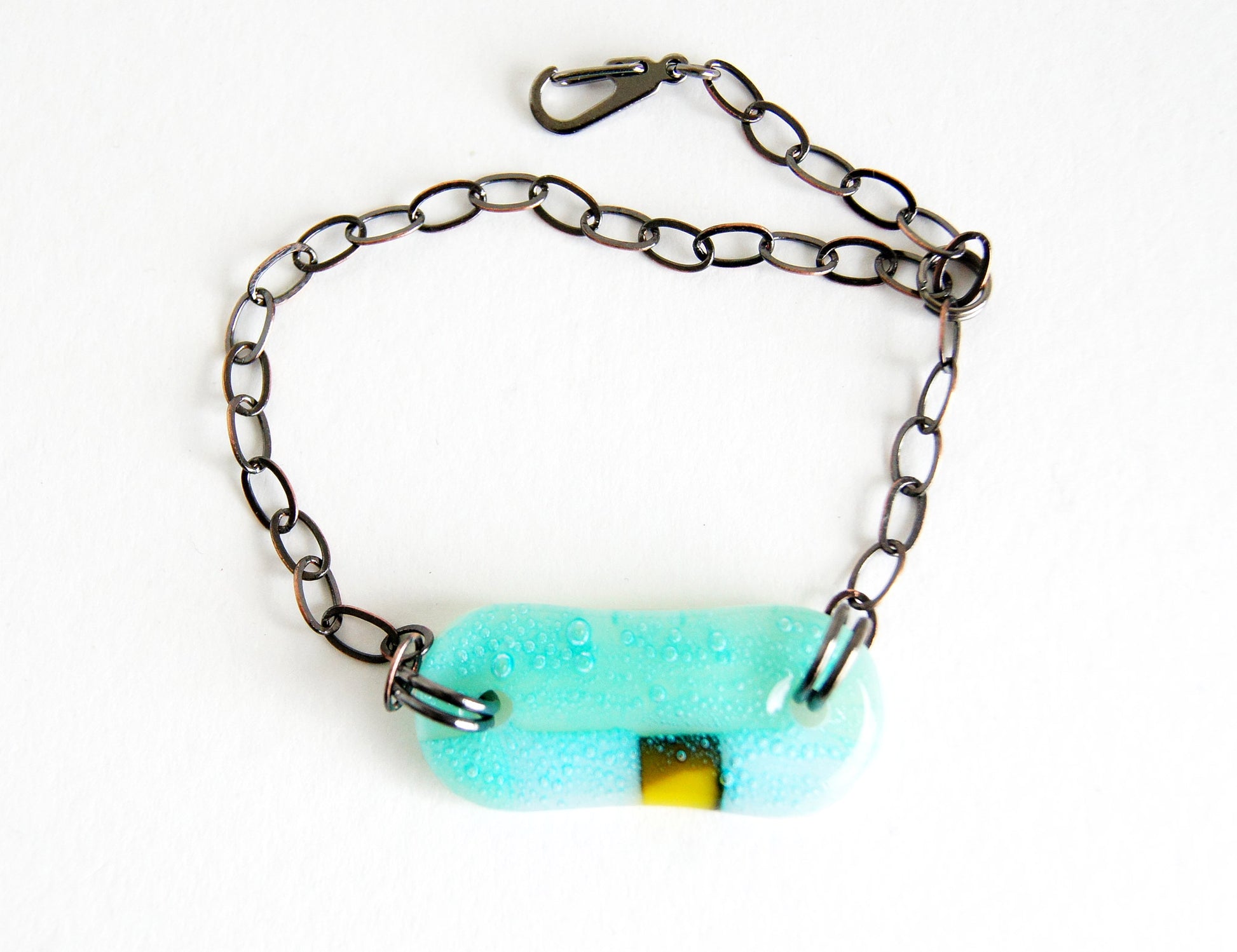Handmade turquoise and aquamarine art glass bracelet