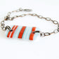Red, white and blue (pale aqua) striped handmade glass adjustable bracelet.