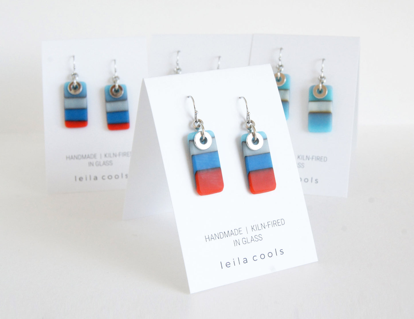 Colour Block Earrings - Red Blue