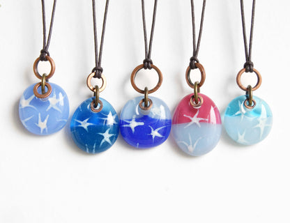 Glass Drop Necklaces with Copper and Brass