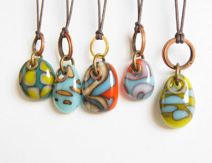Glass Drop Necklaces with Copper and Brass