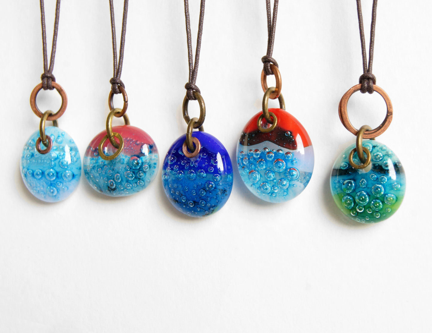 Glass Drop Necklaces with Copper and Brass
