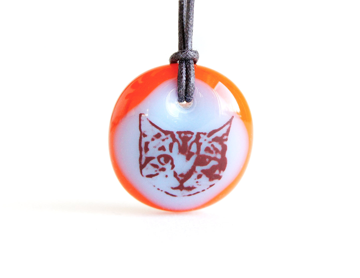 Cute cat necklace in ice blue and red
