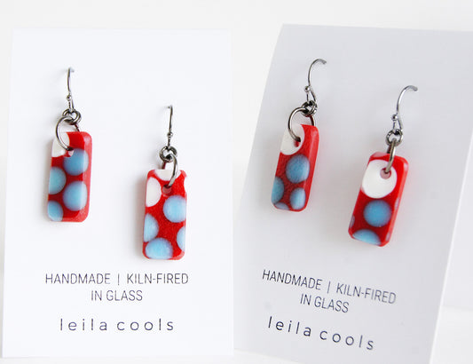 red and blue glass earrings handmade, frosted glass. 