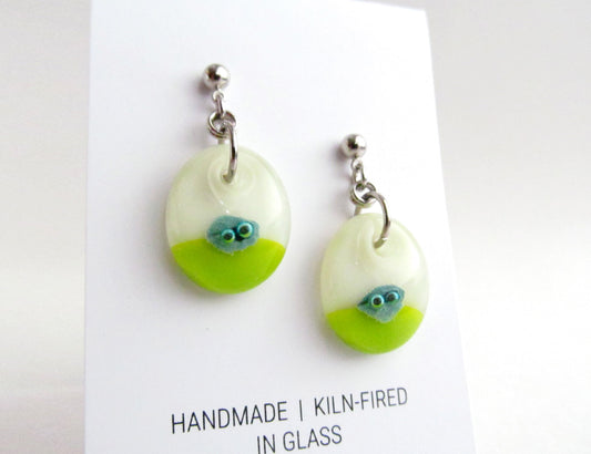 Bubble Dot Earrings - Cream and Light Olive